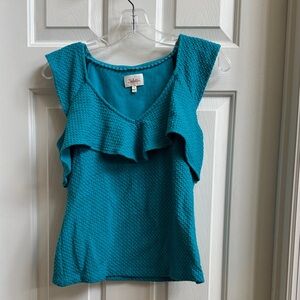 Deletta Turquoise Sleeveless Ruffle Top